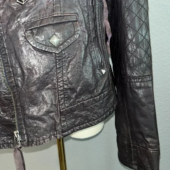 Y - INN GENUINE LEATHER CHOCOLATE BROWN LEATHER MOTO JACKET - STUDDED - EU 48 - Picture 5 of 14